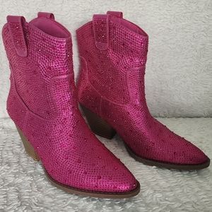 Rhinestone Western Ankle Booties  Pink Barbie Cowgirl Boots Size 10
